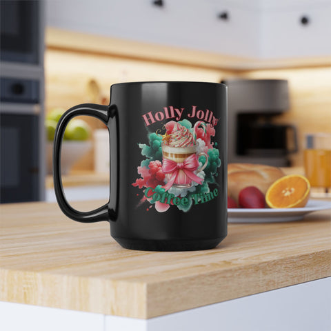 Holly Jolly Coffe Time Black Mug, 15oz