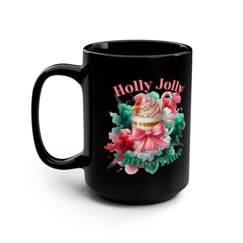 Holly Jolly Coffe Time Black Mug, 15oz